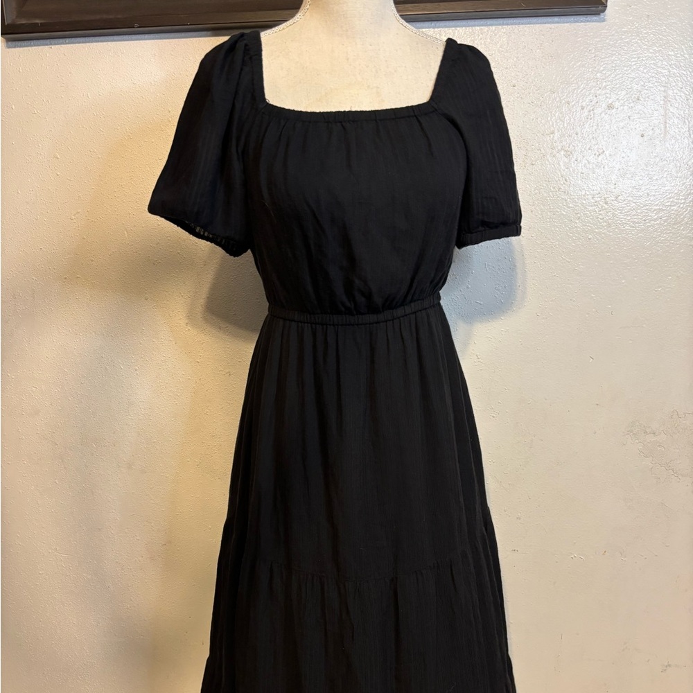 LOFT Black Square Neck Midi Dress